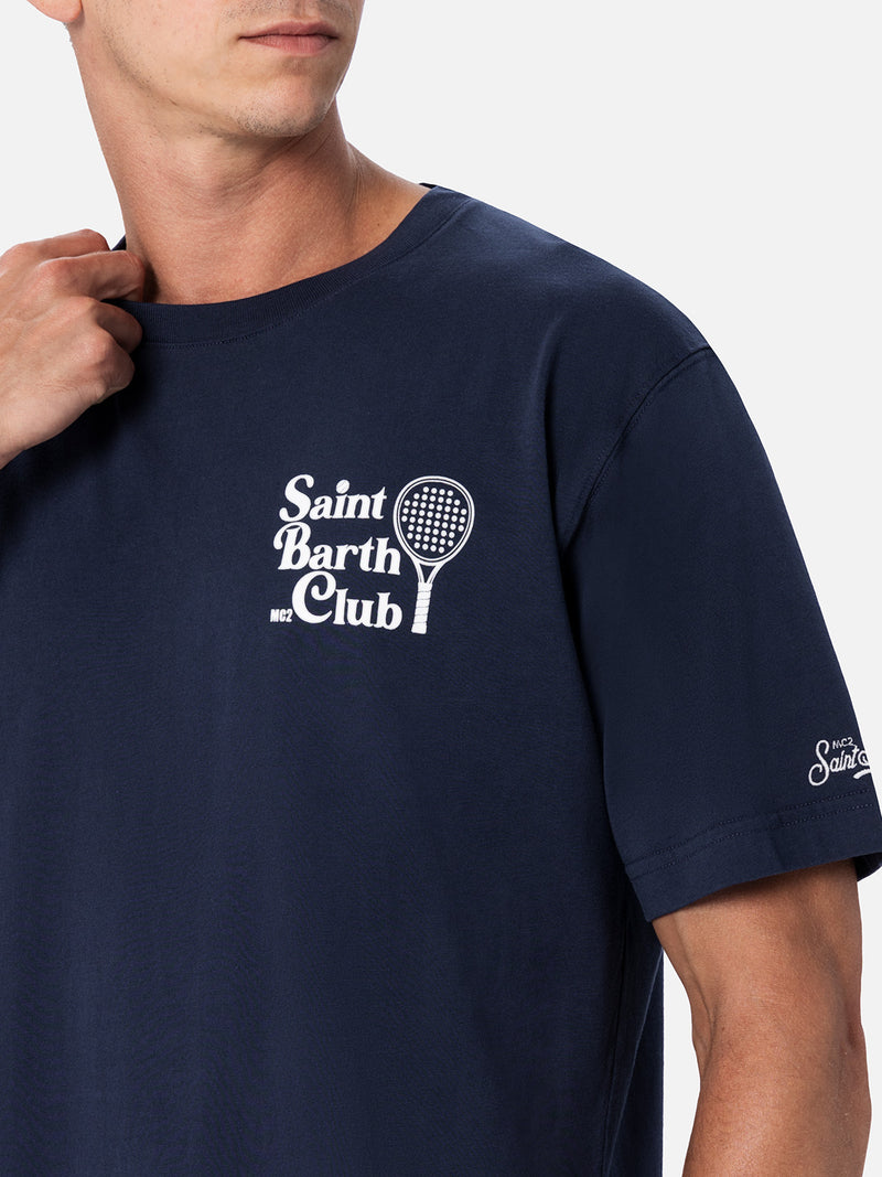 Herren-T-Shirt aus Baumwolle mit Aufdruck des Saint Barth Padel Club auf der Vorder- und Rückseite