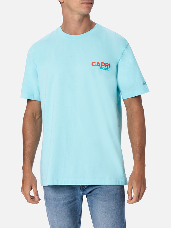 T-shirt da uomo in cotone con stampa piazzata cartolina Capri Addicted