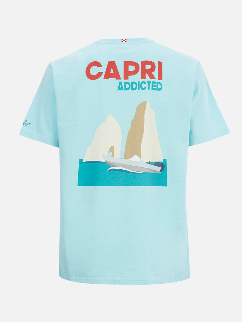 T-shirt uomo in cotone con stampa piazzata cartolina Capri Addicted