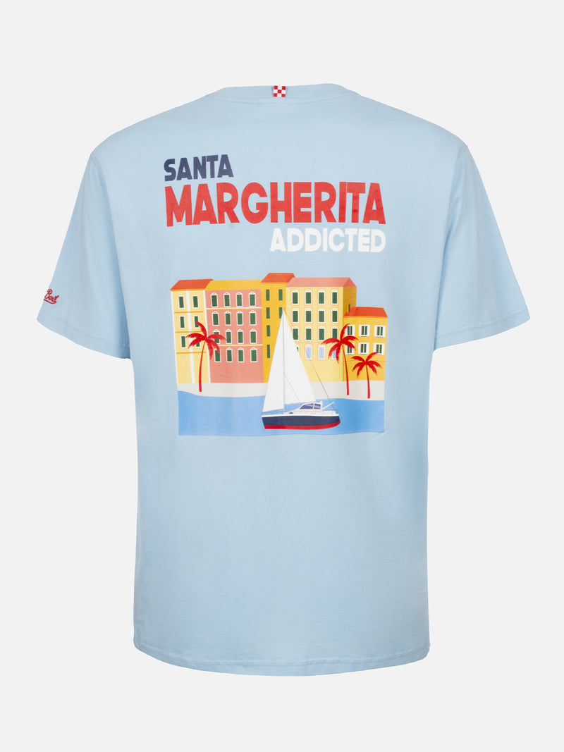 T-shirt uomo in cotone con stampa piazzata cartolina Santa Margherita Addicted