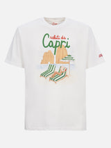 T-shirt uomo in cotone con stampa piazzata Saluti da Capri