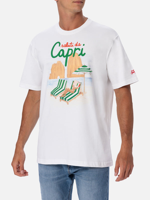 T-shirt uomo in cotone con stampa piazzata Saluti da Capri