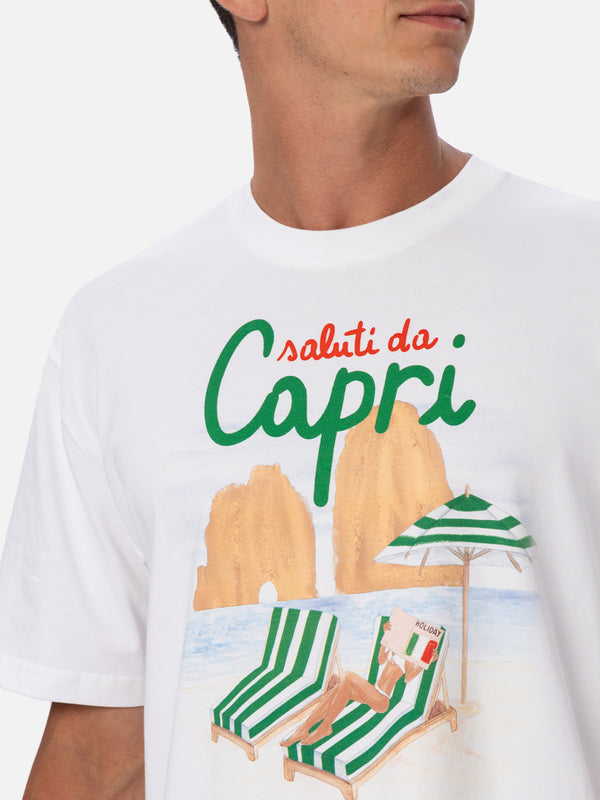 T-shirt uomo in cotone con stampa piazzata Saluti da Capri