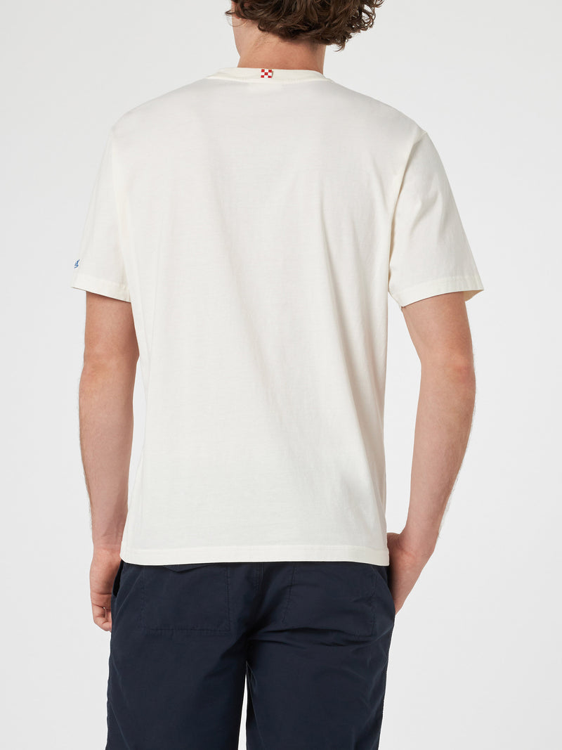 Herren-T-Shirt aus Baumwolle mit platziertem Happy Hour-Aufdruck