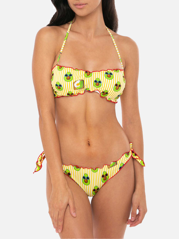 Woman bandeau bikini with avocado print