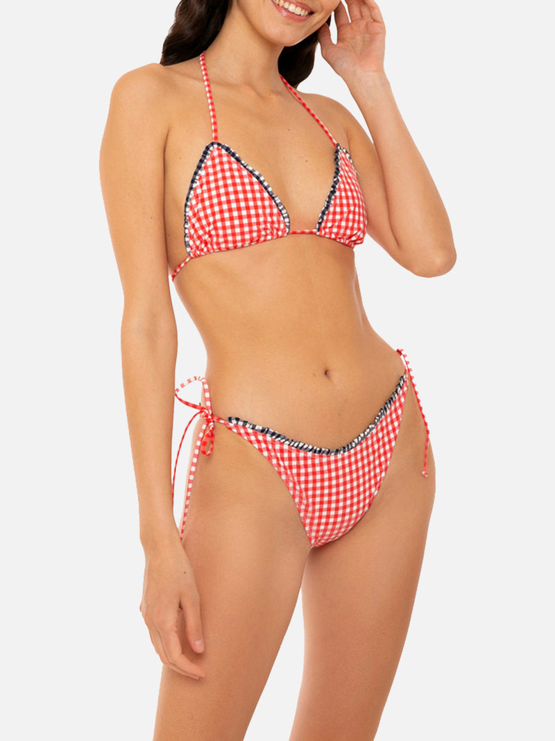 Woman triangle bikini with gingham print