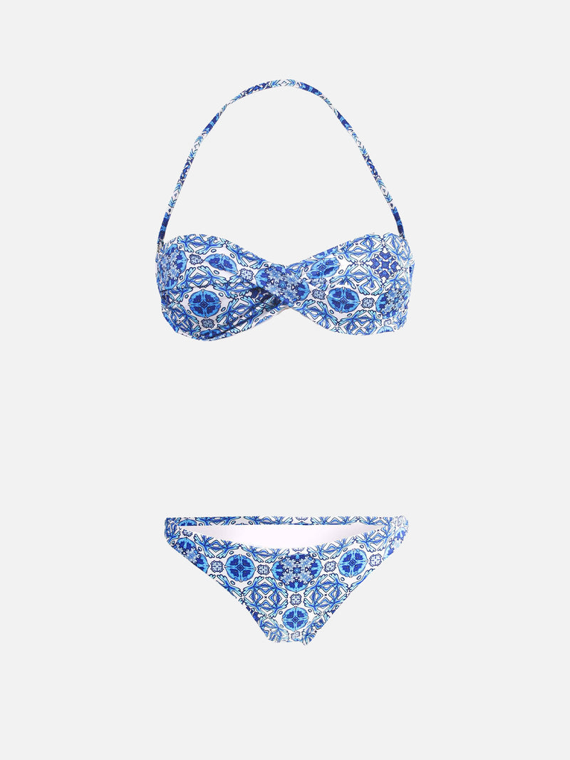 Bandeau-Bikini mit optischem Aufdruck