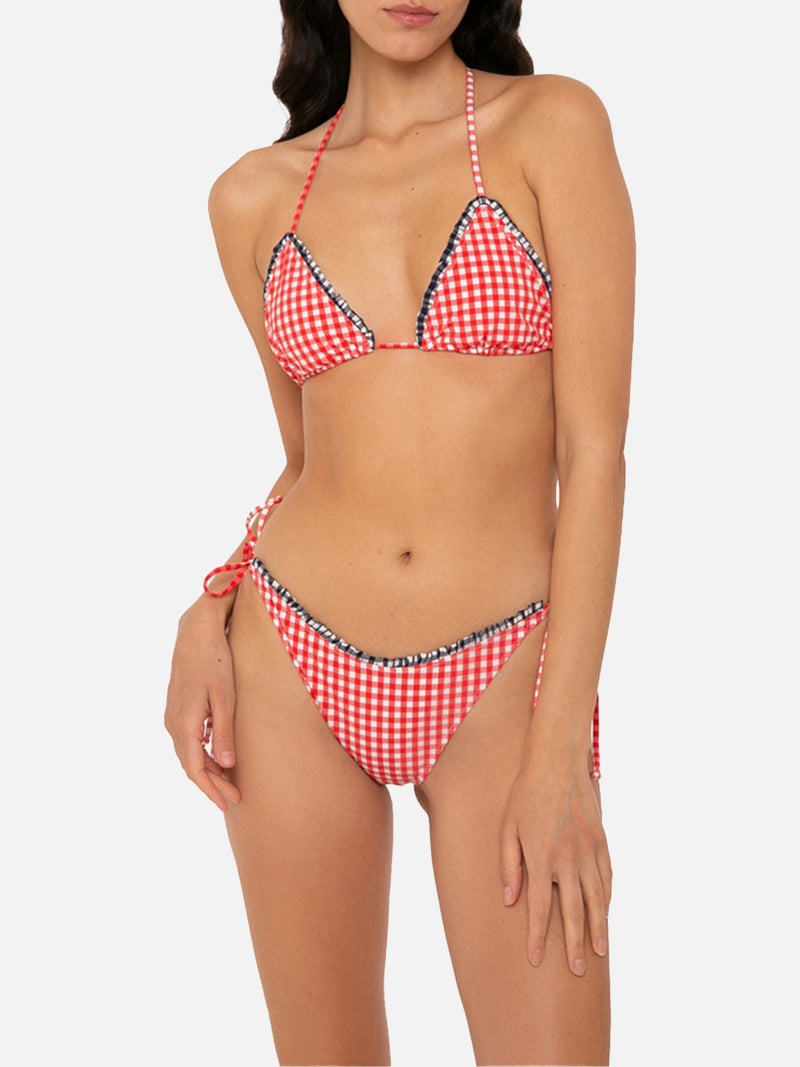 Woman triangle bikini with gingham print