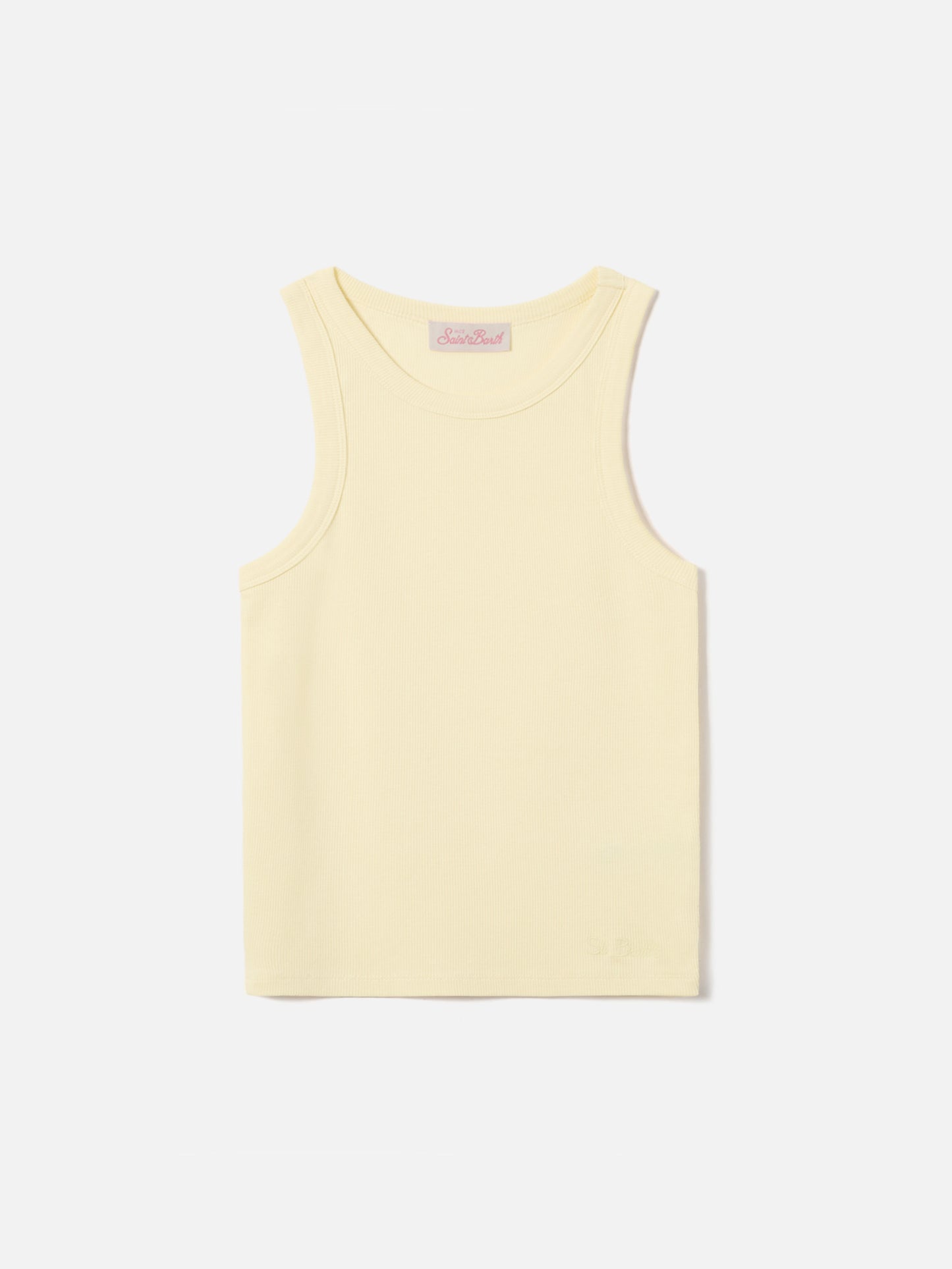 Yellow ribbed Ada tank top with embroidery