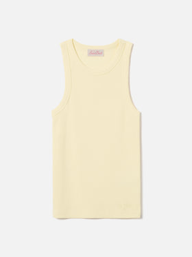 Yellow ribbed Ada tank top with embroidery