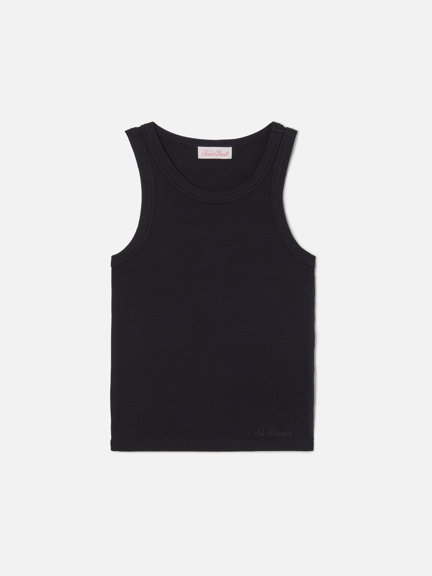 Schwarzes geripptes Ada Tanktop mit Stickerei 