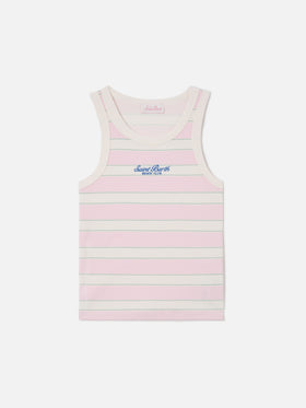Canottiera Ada a righe rosa con ricamo beach club