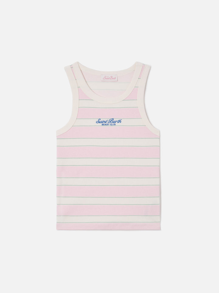 Gestreiftes Ada Tanktop in Pink mit Beach-Club-Stickerei 