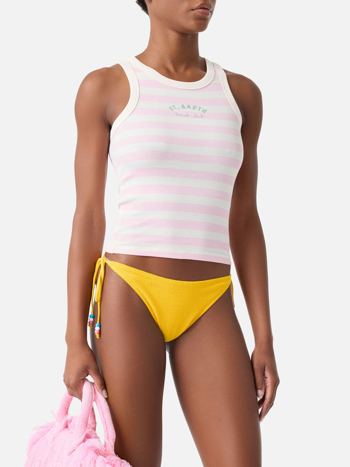 Gestreiftes Ada Tanktop in Pink mit Beach Club-Stickerei 