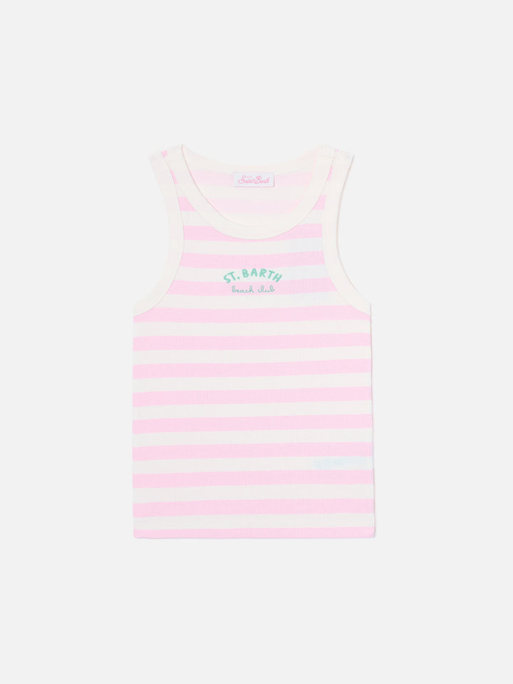 Gestreiftes Ada Tanktop in Pink mit Beach Club-Stickerei 