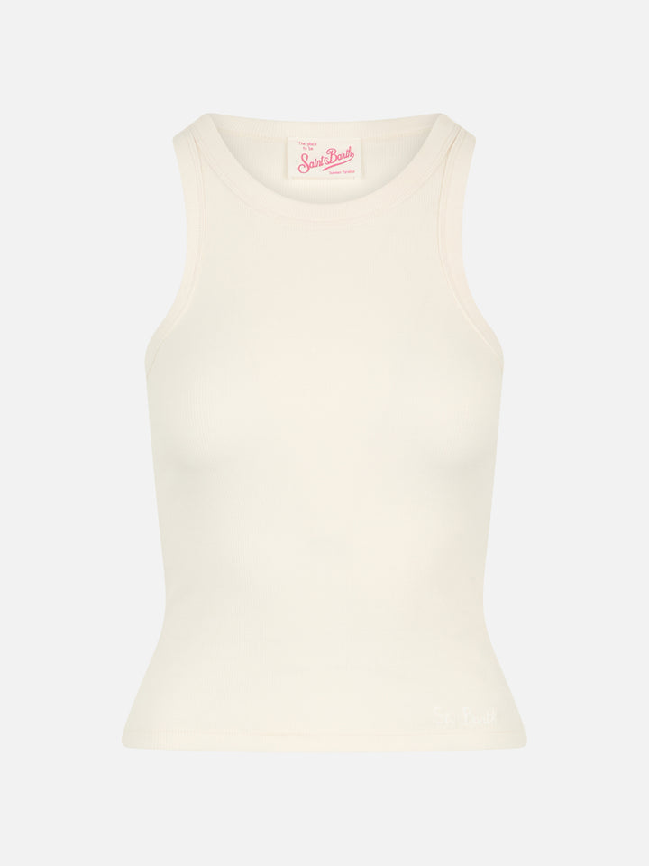 Ada off-white ribbed cotton tank top - MC2 Saint Barth