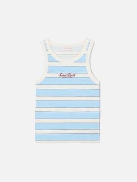 Débardeur Ada à rayures bleu clair avec broderie beach club 