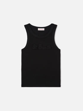 Ribbed black Ada tank top with raised logo patch