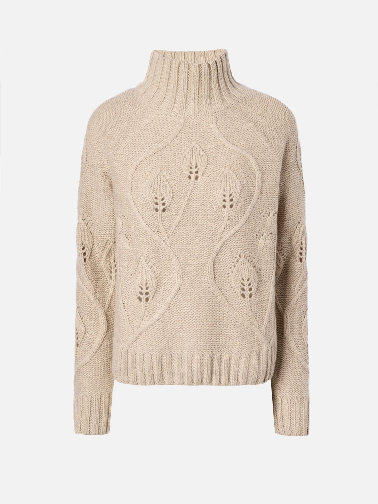 Maglia beige a collo alto Alais in misto cashmere con fiori 3D