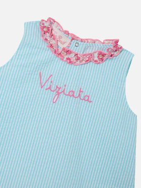 Set Abbie scamiciato e copri pannolino con ricamo Viziata | Made with Liberty Fabric