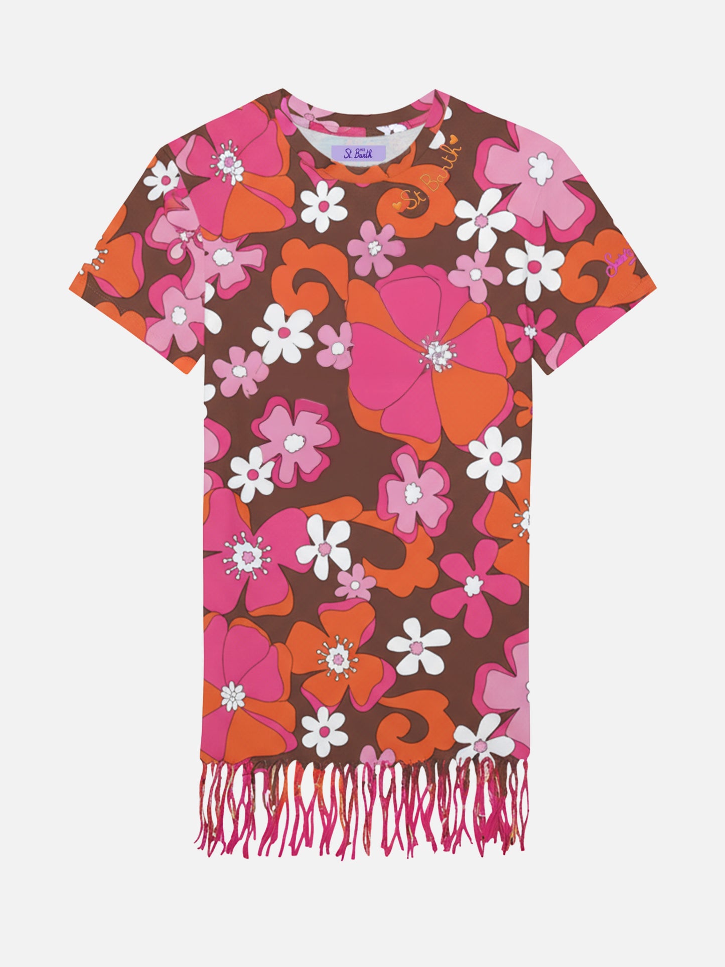 Abito Abbey con frange e stampa fiori retrò