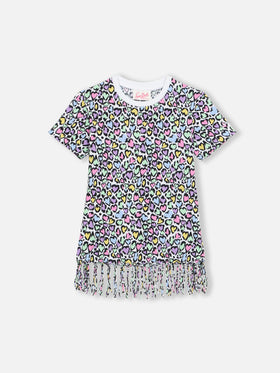 Abito Abbey da bambina con frange e stampa animalier