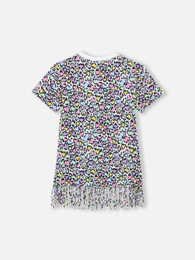 Abito Abbey da bambina con frange e stampa animalier