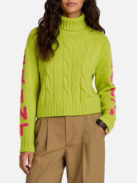 Adler Rollkragenpullover aus Zopfmuster in Fluo-Gelb 