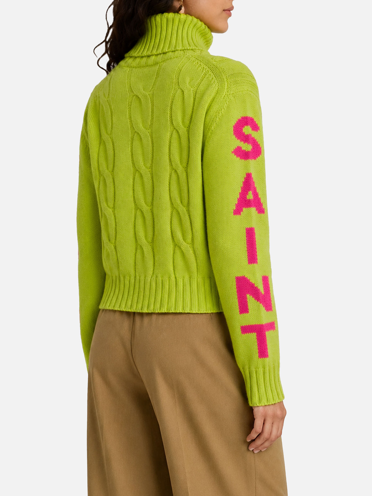 Adler Rollkragenpullover aus Zopfmuster in Fluo-Gelb 