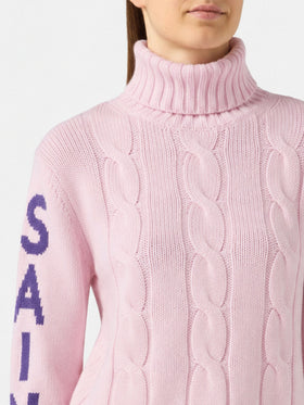 Adler braided turtleneck sweater with logo jacquard