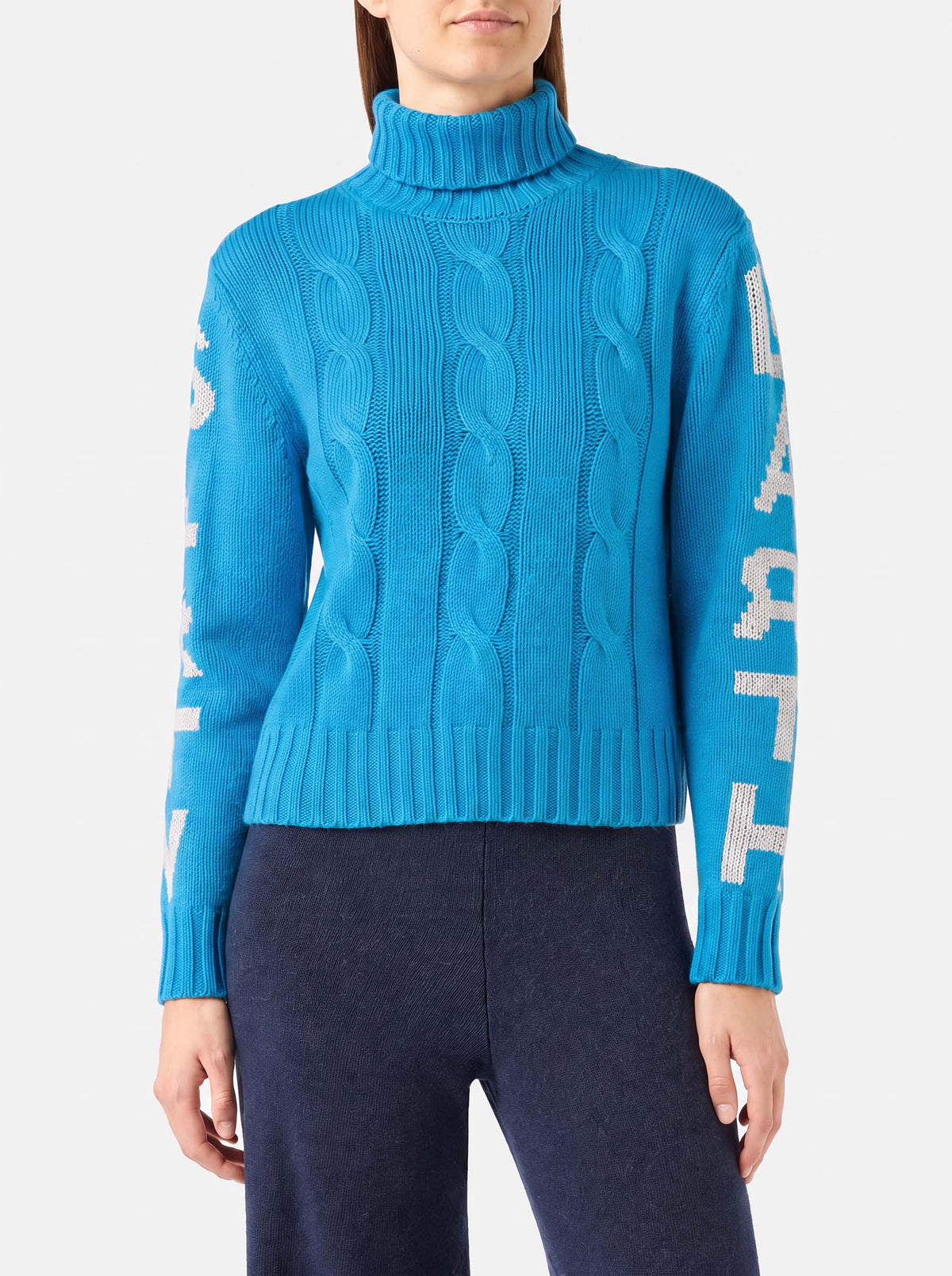 Maglione Adler dolcevita intrecciato con jacquard logo