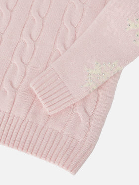 Adler Jr turtleneck cable-knit with snowflake rhinestone embellishments