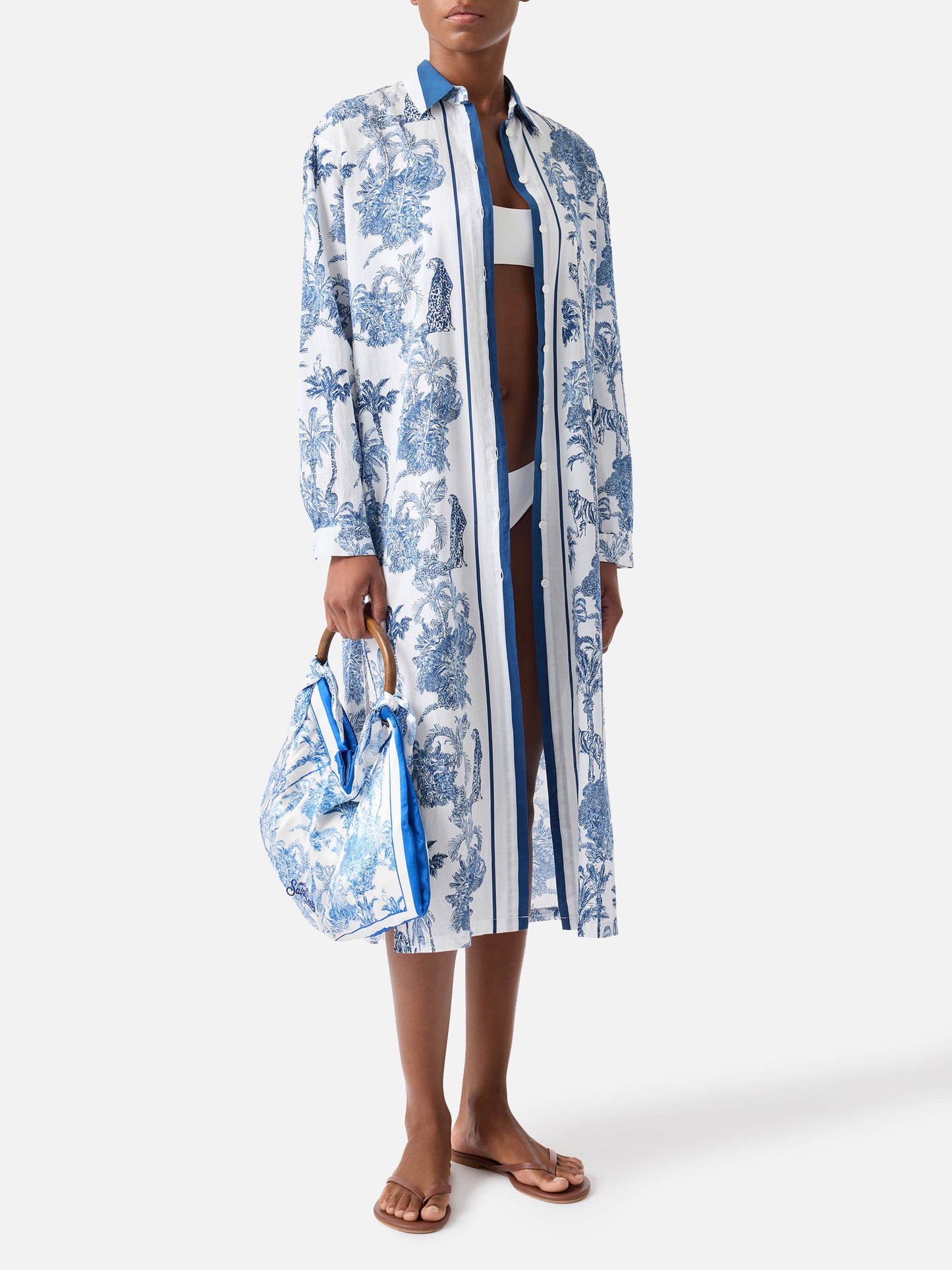 Robe longue Adeline en coton avec imprimé toile de Jouy 