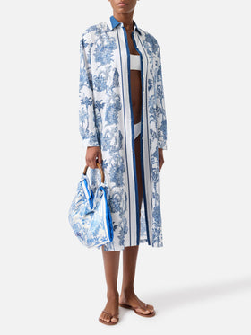 Robe longue Adeline en coton avec imprimé toile de Jouy 