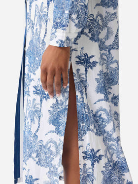 Robe longue Adeline en coton avec imprimé toile de Jouy 