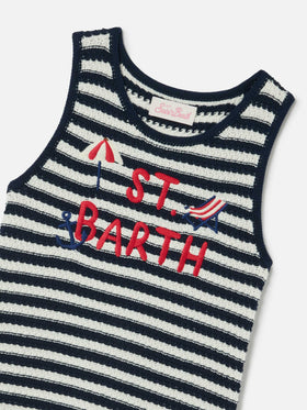 Audie pure cotton striped dress with logo embroidery and sea details