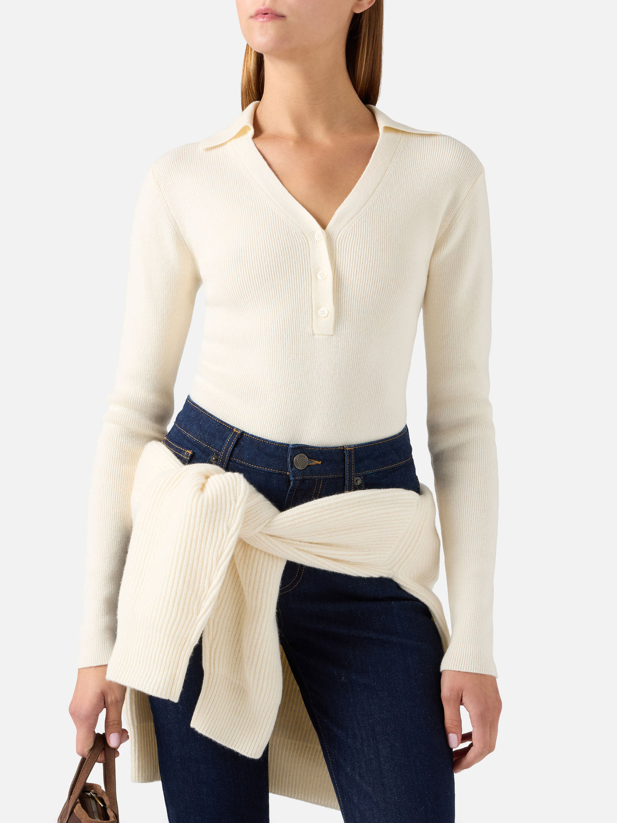 Off white Aelis wool knit bodysuit with polo collar