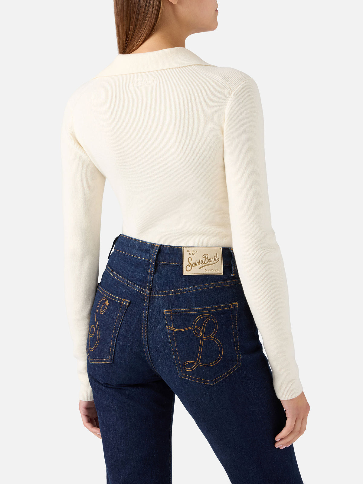 Off white Aelis wool knit bodysuit with polo collar