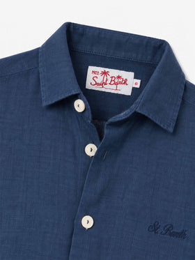 Chemise enfant Agnes en lin bleu marine 