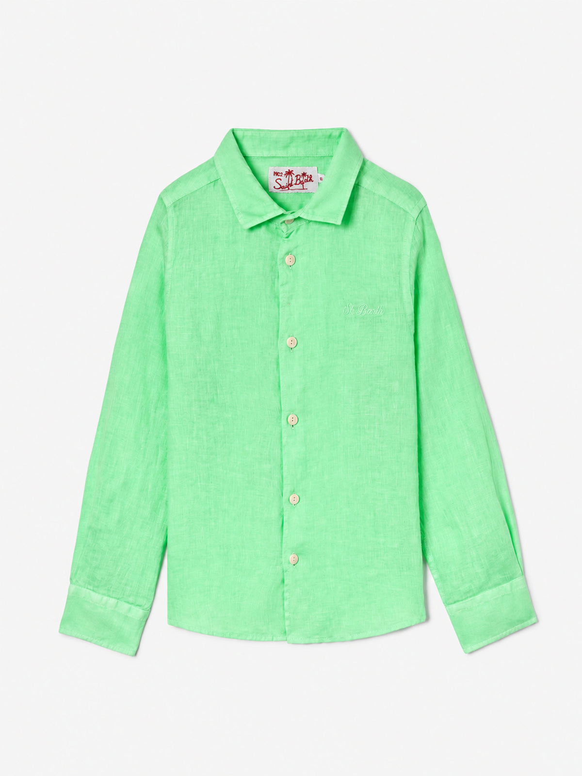 Camicia Agnes verde fluo in lino con stampa acquerello