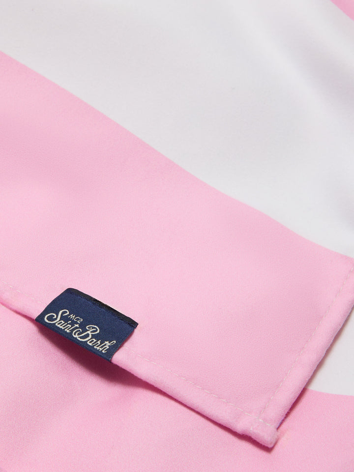 Telo mare Aidan a righe rosa e bianche con logo