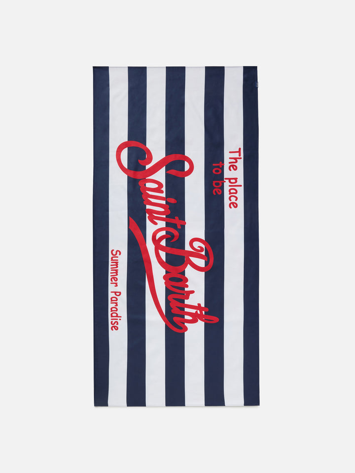 Telo mare Aidan a righe blu e bianche con logo