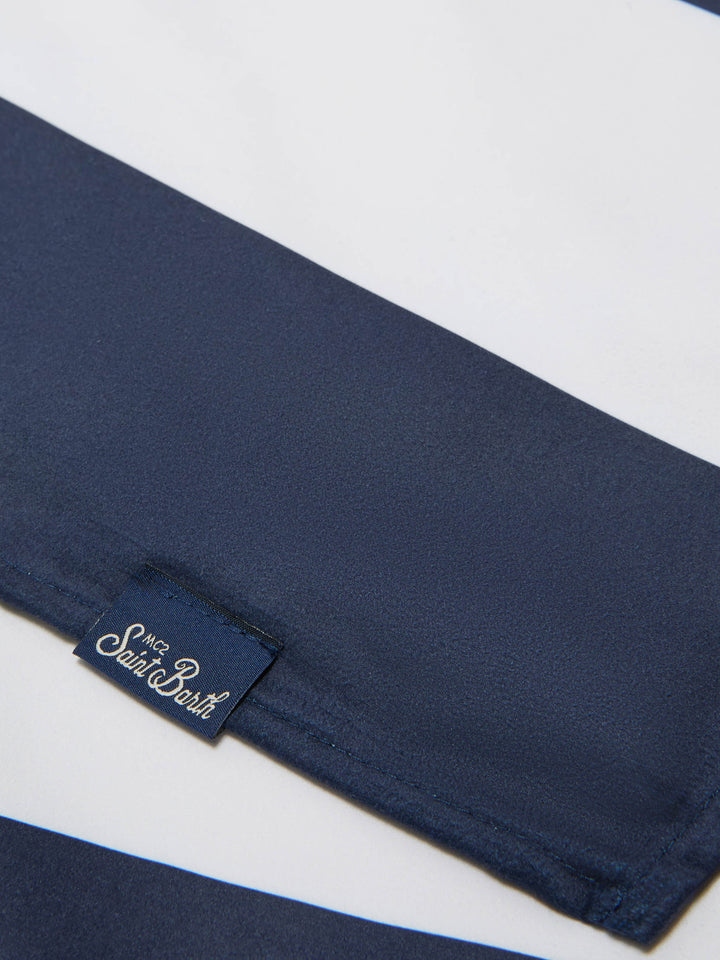 Telo mare Aidan a righe blu e bianche con logo