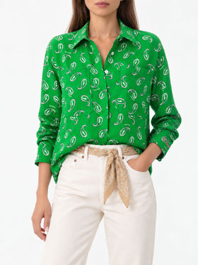 Camisa de lino con estampado paisley verde 