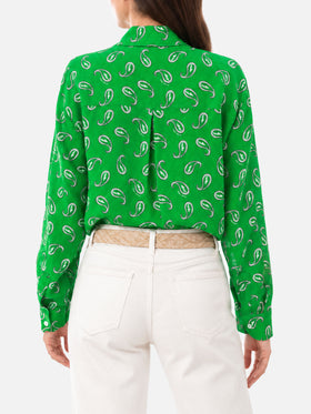 Camisa de lino con estampado paisley verde 