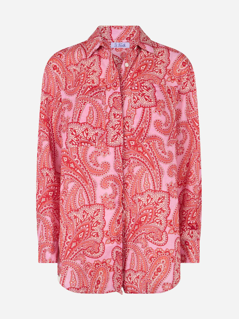 Camicia da donna in lino Alodie con stampa paisley e tasche