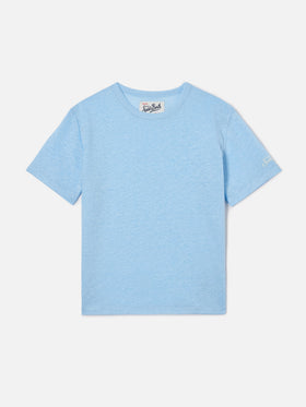T-shirt Alex in puro lino azzurro