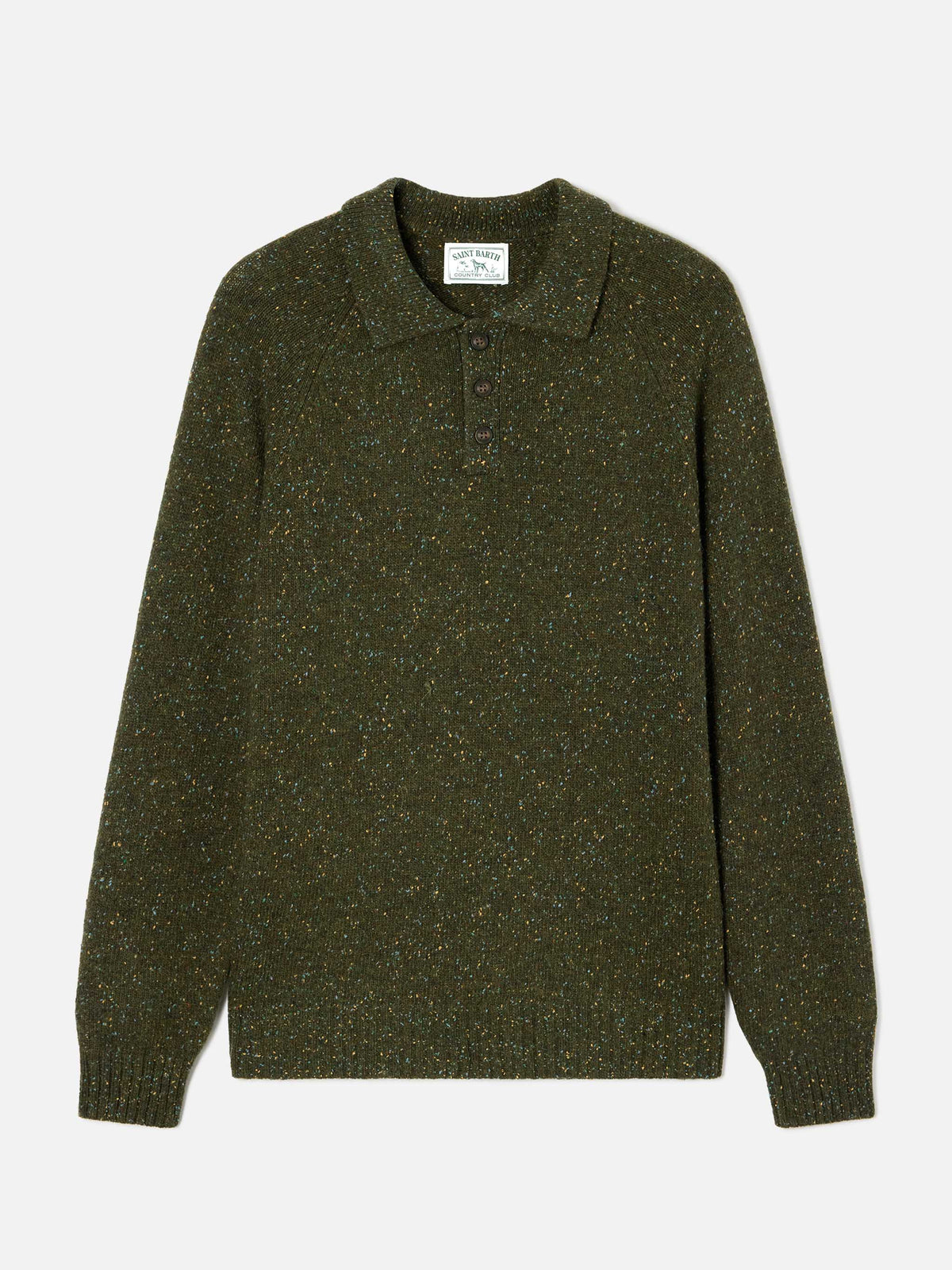 Polo en maille Donegal mélangée laine Alfie vert militaire 