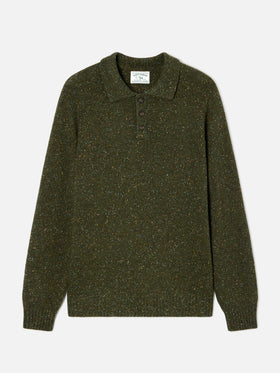 Polo en maille Donegal mélangée laine Alfie vert militaire 
