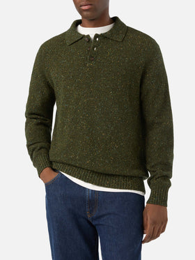 Polo en maille Donegal mélangée laine Alfie vert militaire 